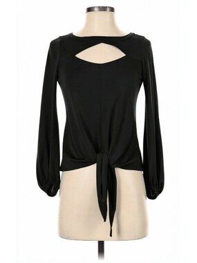 Boston Proper Black Cutout Waist Tie Balloon Sleeve Top Size XS Stretch‎ Shirt